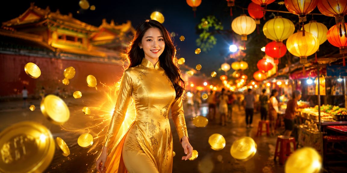 Không khí xổ số và trò chơi may mắn tại Huế với trang phục áo dài truyền thống