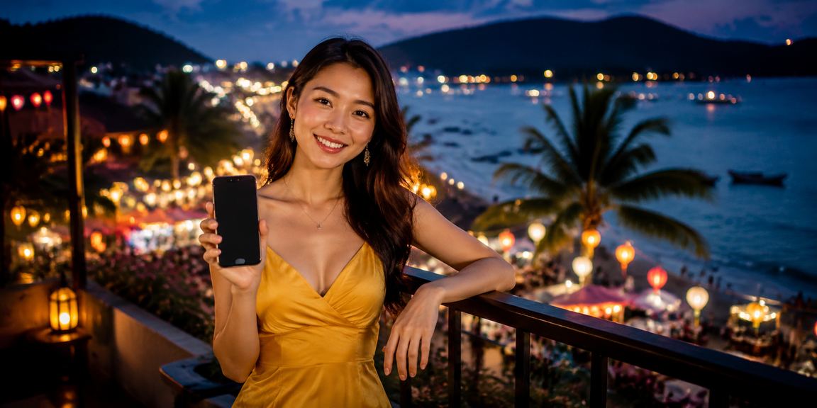 Không khí chợ đêm Phú Quốc sôi động với người chơi casino trên điện thoại di động